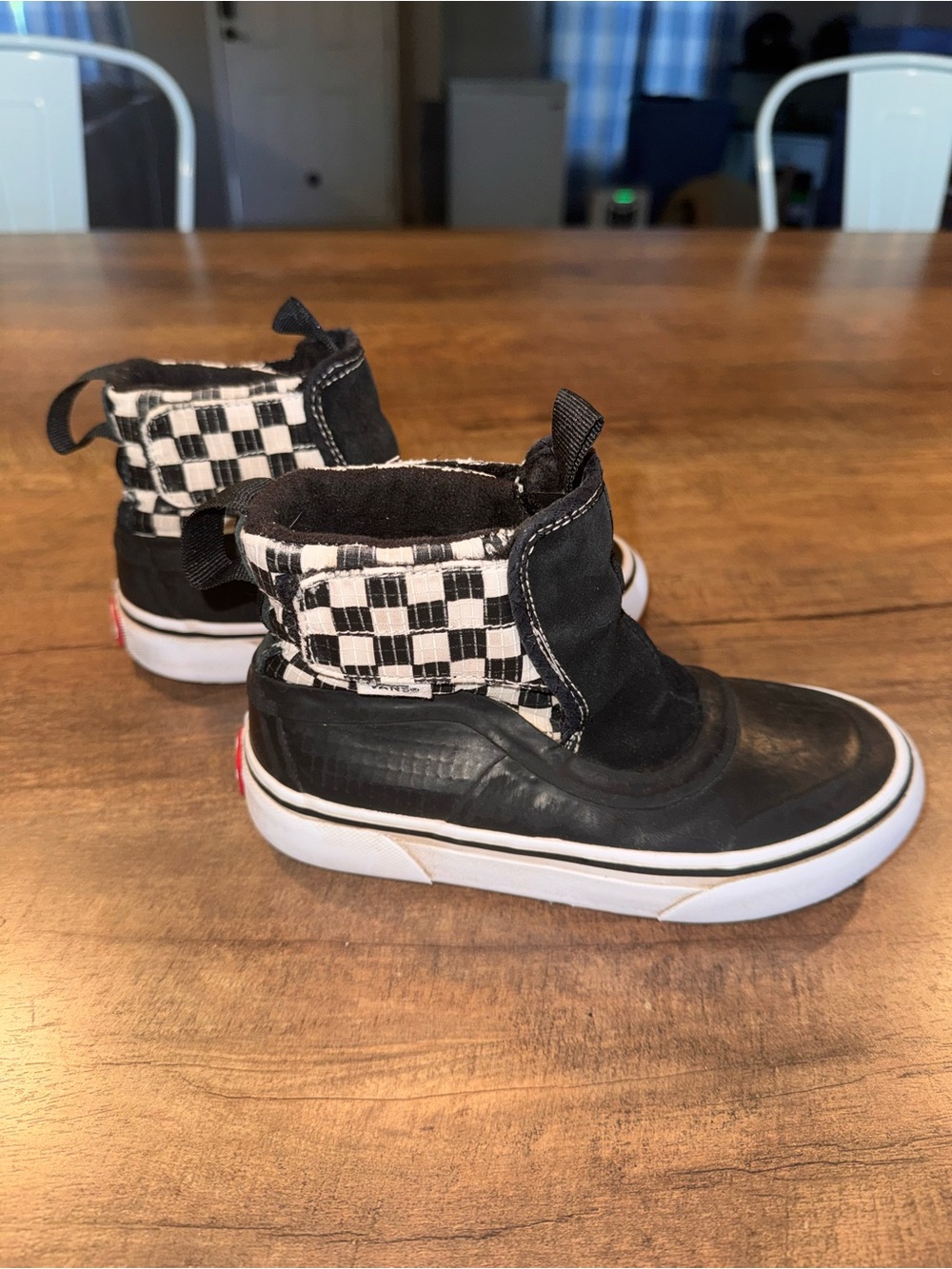 Vans Kids Size 13.5 Black Checkerboard High Top Velcro Shoes